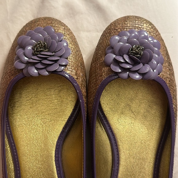 Tory Burch $295 size 8 petal ballet flats lavender woven raffia straw euc box - Picture 11 of 14